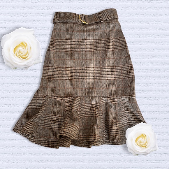 Calvin Klein Dresses & Skirts - Calvin Klein women’s Flounce-Hem Belted Sz 12 Plaid Pencil Skirt